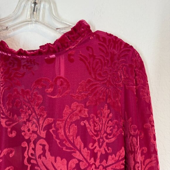 Anthropologie Velvet Burnout Blouse Pink Sheer Tie Neck Paisley Whimsygoth XL - Picture 6 of 12